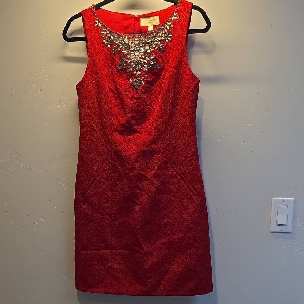 Moulinette Soeurs Red Mini Dress with Silver Embellishments